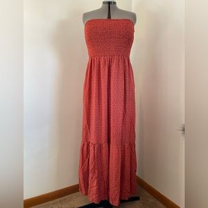 Free People Strapless Orange And Brown Floral Smocking Tiered Jumper Wide Leg